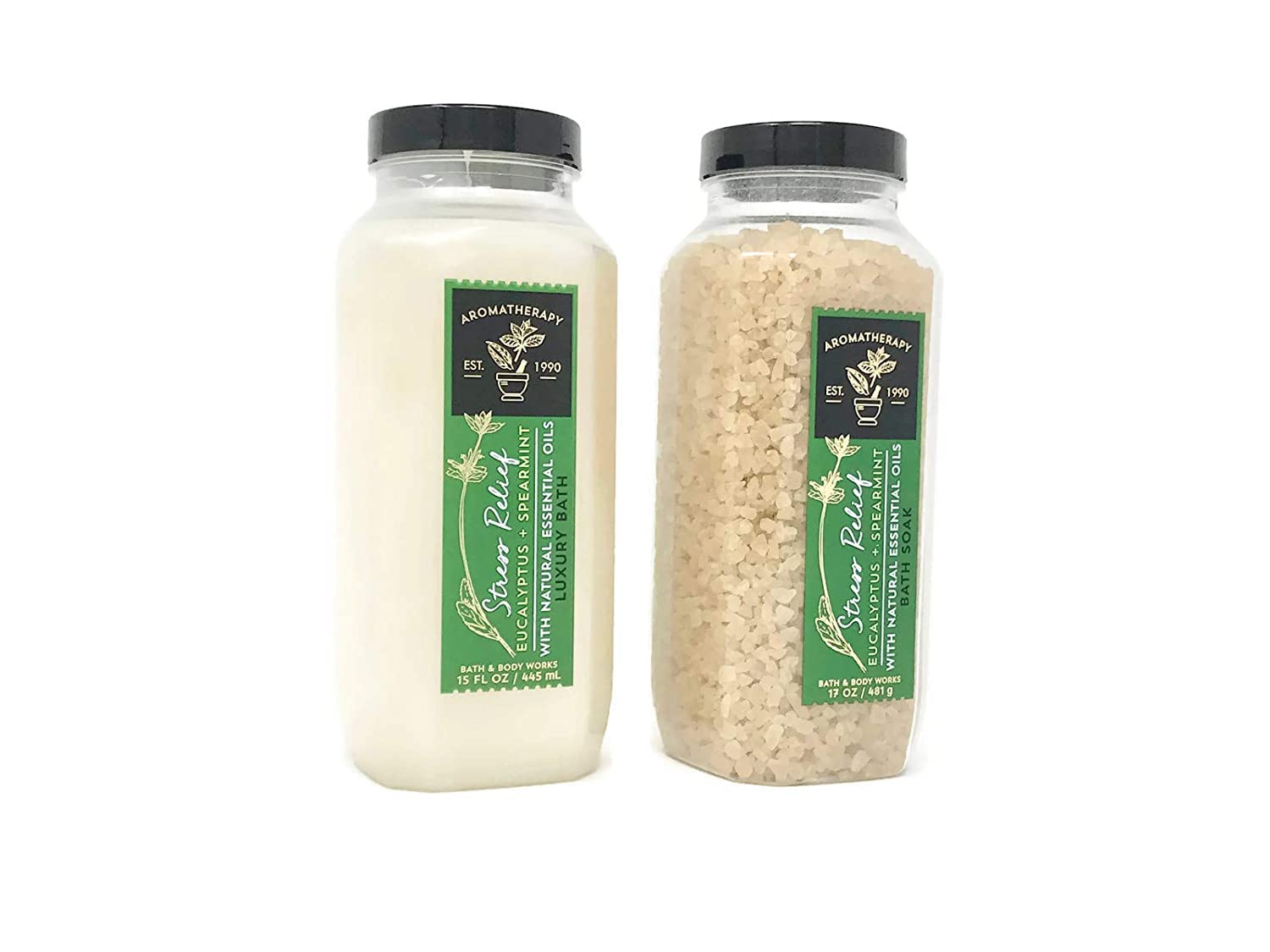 Bath & Body Works2pc SET - Aromatherapy Eucalyptus Spearmint Stress Relief Bath Soak & Luxury Bath Set