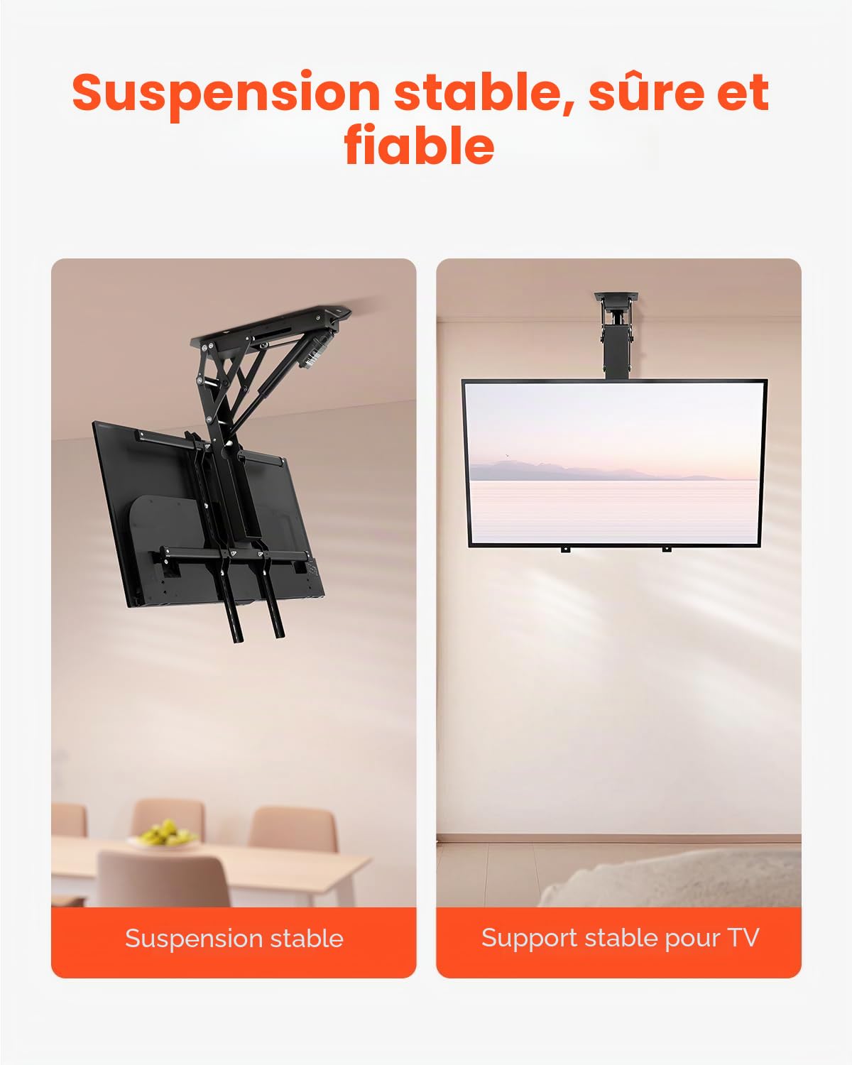 VEVOR Support TV Plafond Motorisé pour Écrans 32-65 pouces/81,3-165 cm, Fixation TV Réglable Électriquement, Accroche Téléviseur avec Capacité de Charge de 40 kg, Max. VESA 600x600 mm, Maison Bureau