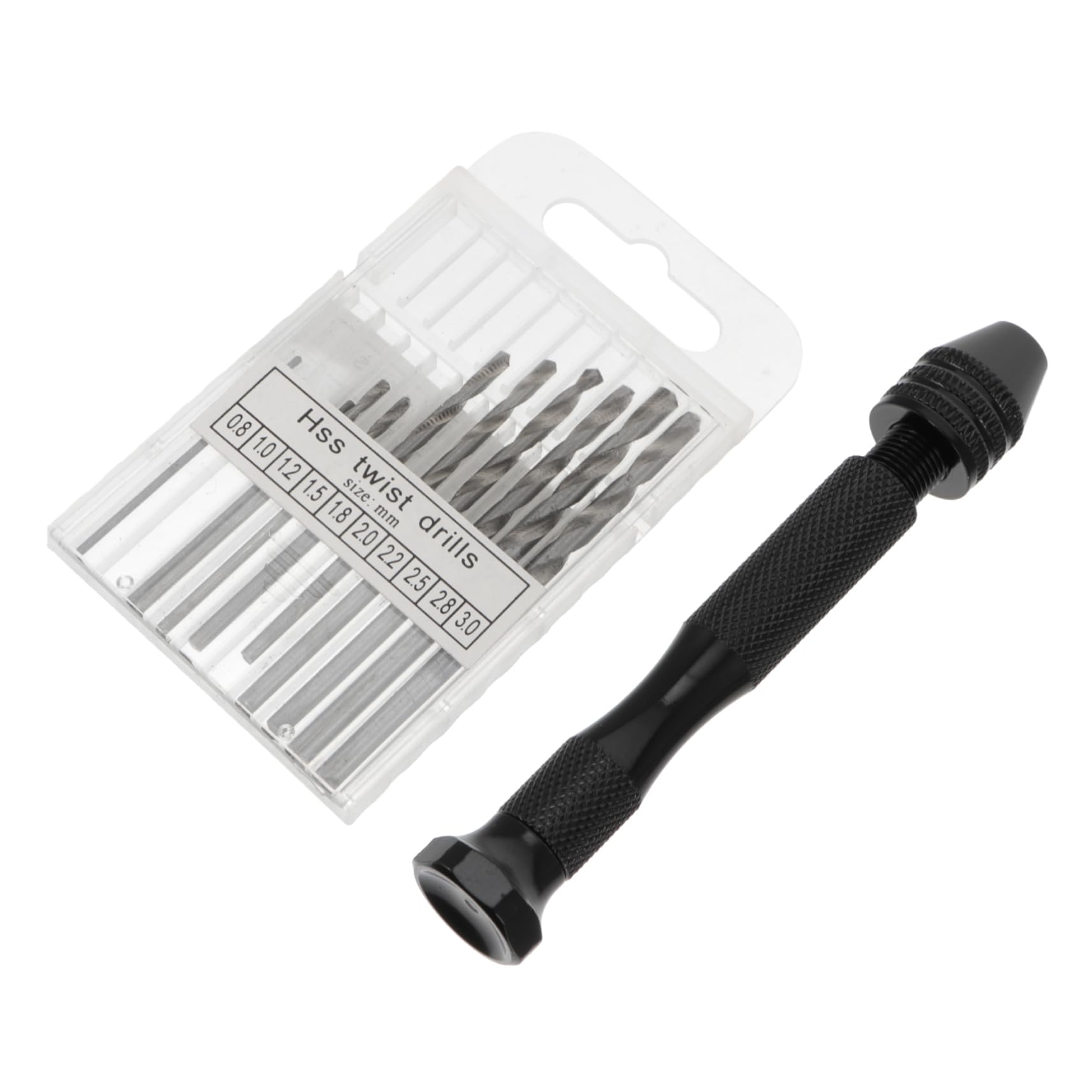 Mikikit Black Hand Twisted Drill Tool Precision Pin Vise Hand Drill Bit Set Mini Spiral Drill for Diy Projects