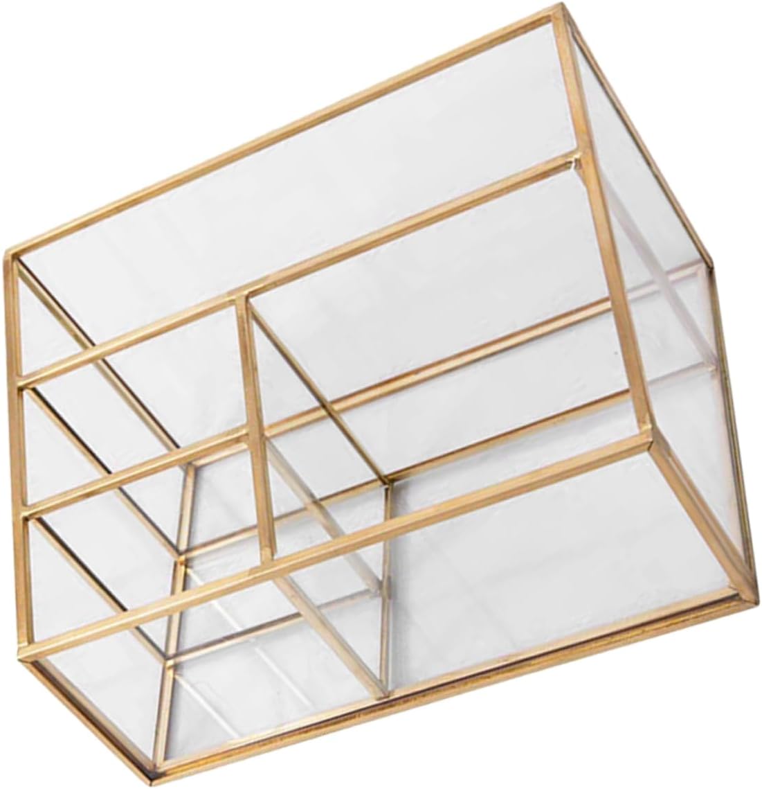 Makeup Organizer with Glass Display Case Frame Storage for Vanity Eyeliner and Lipstick Holder Elegant Design for Bedroom and Salon Efficient Makeup Brush Storage