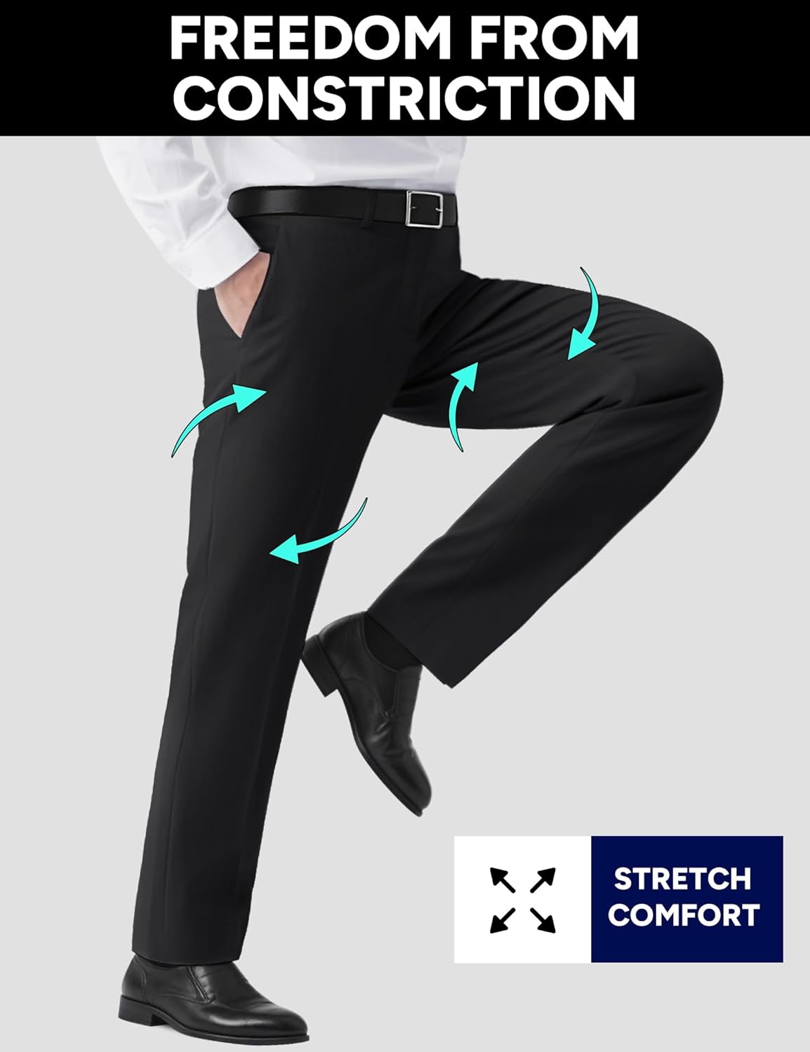 Mens Stretch Dress Pants with Expandable Waist 3 Fits: Slim Fit/Classic Straight/Big & Tall - Image 2