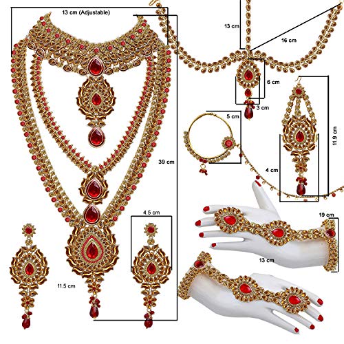 Image of Lucky Jewellery Designer Gold Plated Dulhan Bridal Jewelry Set 8 Pcs. for Girls & Women (3600-WZK-PARENT)