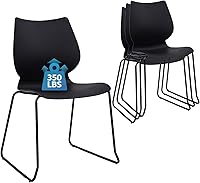 KLASIKA Stackable Waiting Room Chairs Set of 4 - Ergonomic Lumbar Support, Durable Metal Legs, Black Plastic Guest Chairs for Office Conference Church Reception