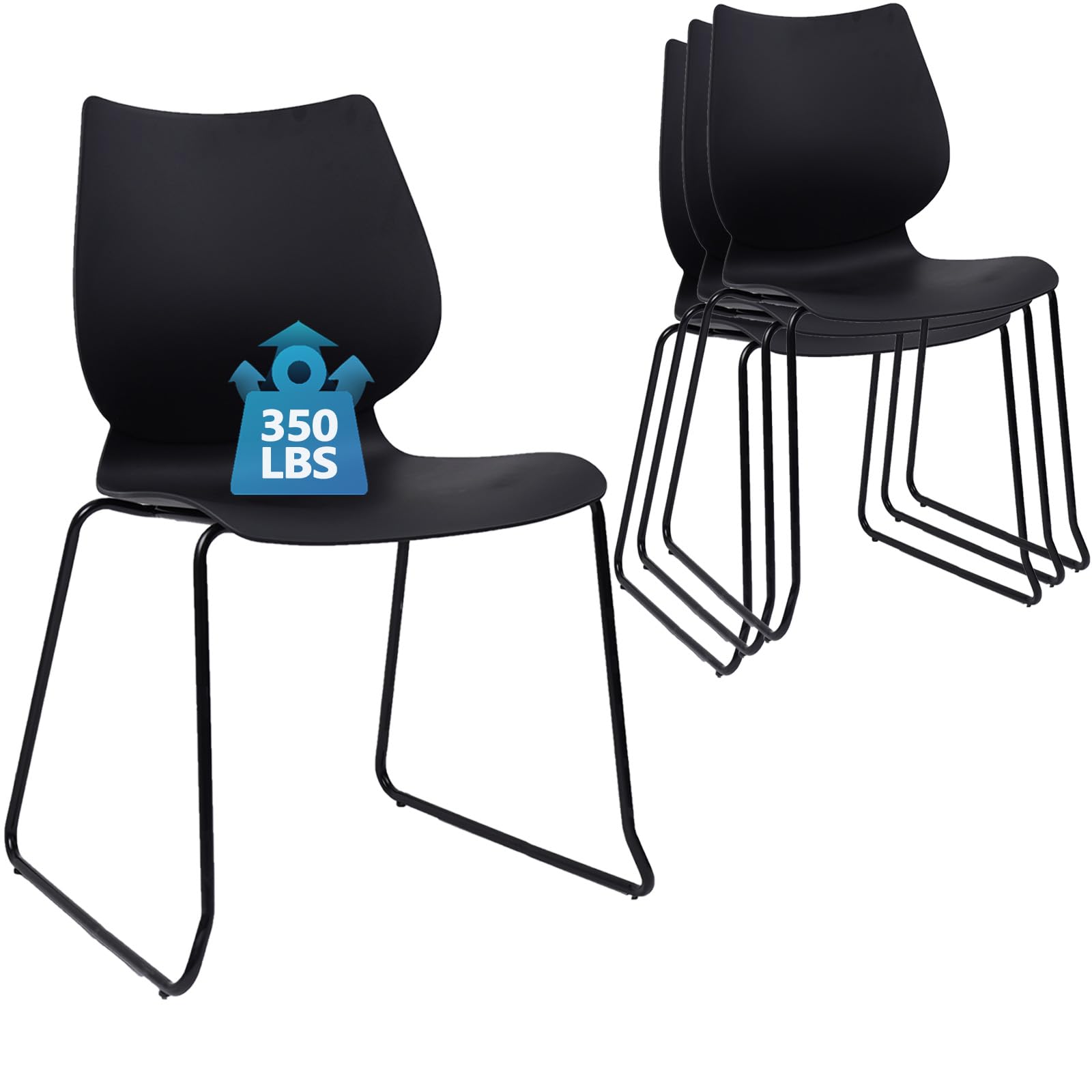 KLASIKA Stackable Waiting Room Chair, Stacking Office Chair with Ergonomic Lumbar Support and Metal Legs, Plastic Desk Chairs for Conference School