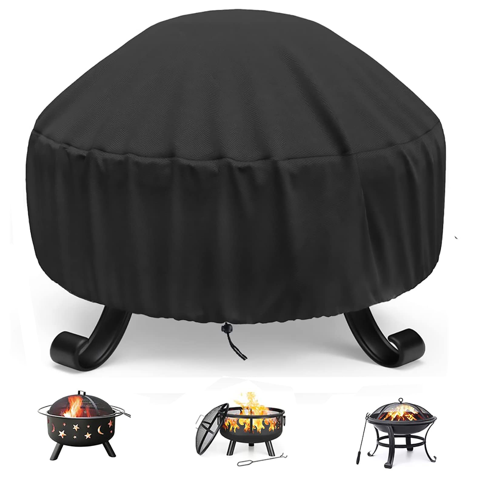 Fire Pit Cover Round for Fire Pit 56-86 cm, 420D Heavy Duty Outdoor Fire Pit Cover Full Coverage Patio Outdoor Fireplace Cover, Waterproof, Dustproof and Anti UV, Fit All Seasons(80 x 40cm, Black)
