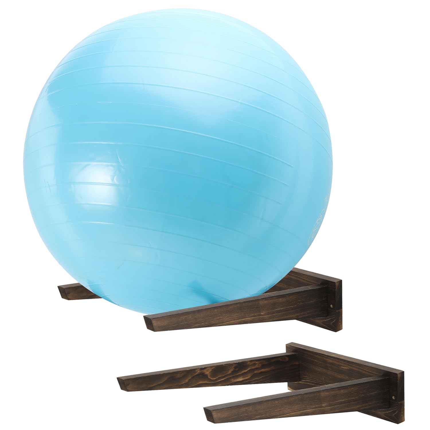 MyGift Rustic Burnt Solid Wood Wall Mounted Single Large Stability Ball Holder, Wooden Storage Rack for Gym Sports Medicine or Yoga Studio Exercise Balls, Set of 2