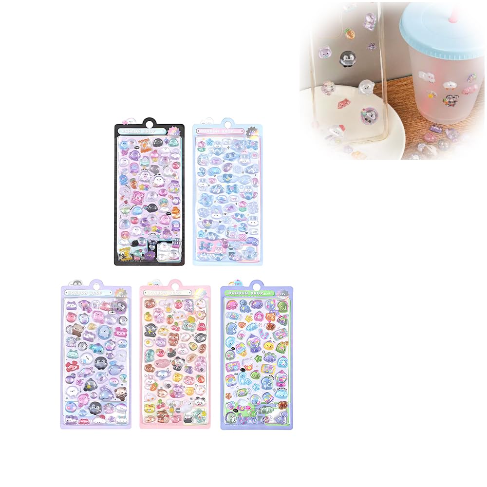 DREAMERS シール ぷくぷくシール 可愛い 5枚セット 3D 立体 ごほうび DIY用 手帳用 日記帳用 キラキラな 女の子 デコ 携帯電話飾 立体 ごほうび