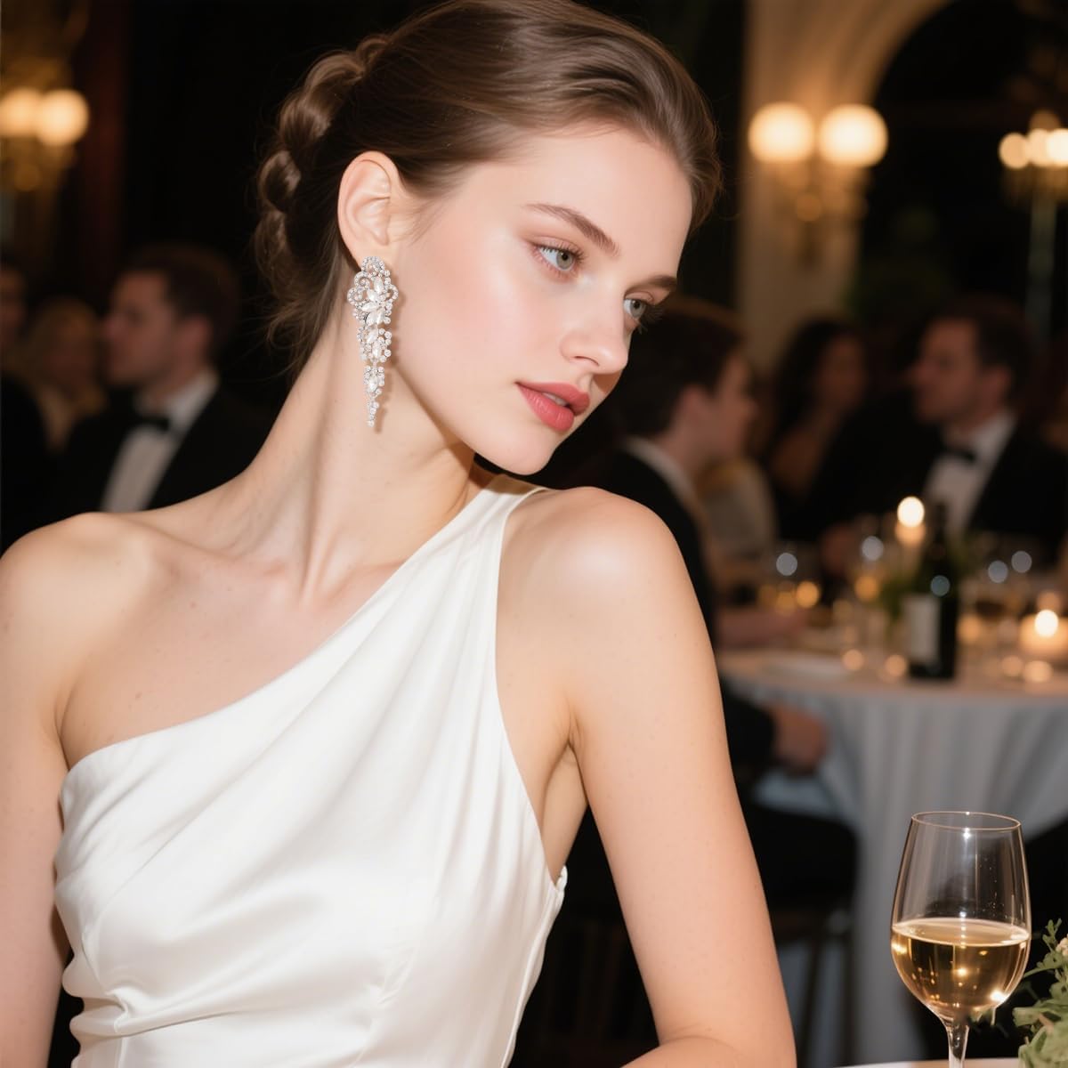 Rhinestone Dangle Earrings for Wedding Silver Fashion Crystal Floral Cluster Statement Bridal Drop Earring for Women Bridal Brides Bridesmaids Party Prom - Image 2