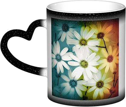 11oz Ceramic Coffee Cup Color Changing Mug Funny Magic Heat Sensitive Cups Hot Cocoa Tea Milk Mugs Daisy Flowers Drinks Cup for Birthday Anniversary Christmas Gift