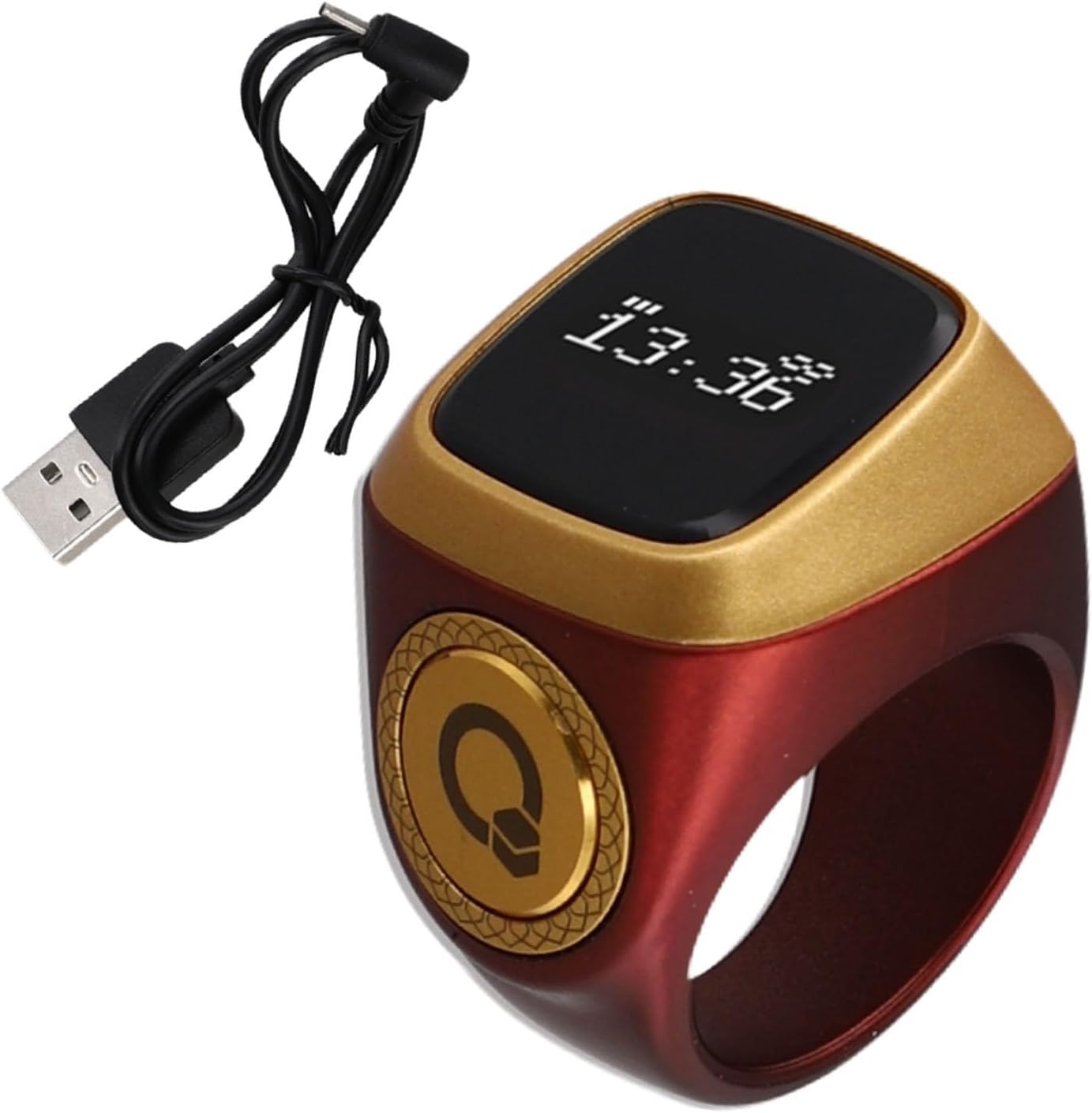 Smart Zikr-Ring For OLED Display Digital Ring Counter, Vibration Reminder For Muslim Prayer Times, 40MAh Long Battery Life, Sizes 18Mm 20Mm 22Mm, Colors Black Blue Green Brown Pink(18mm Curry)