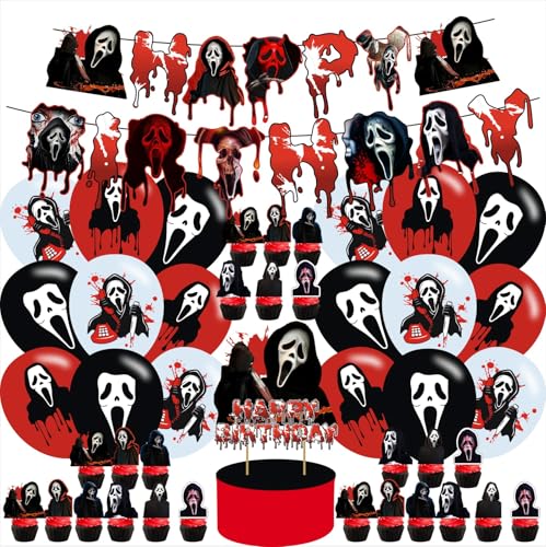 Scream Birthday Backdrop Horror Movie Theme Party Decorations Includes 18 Balloons Cake Topper 24 Cupcake Toppers