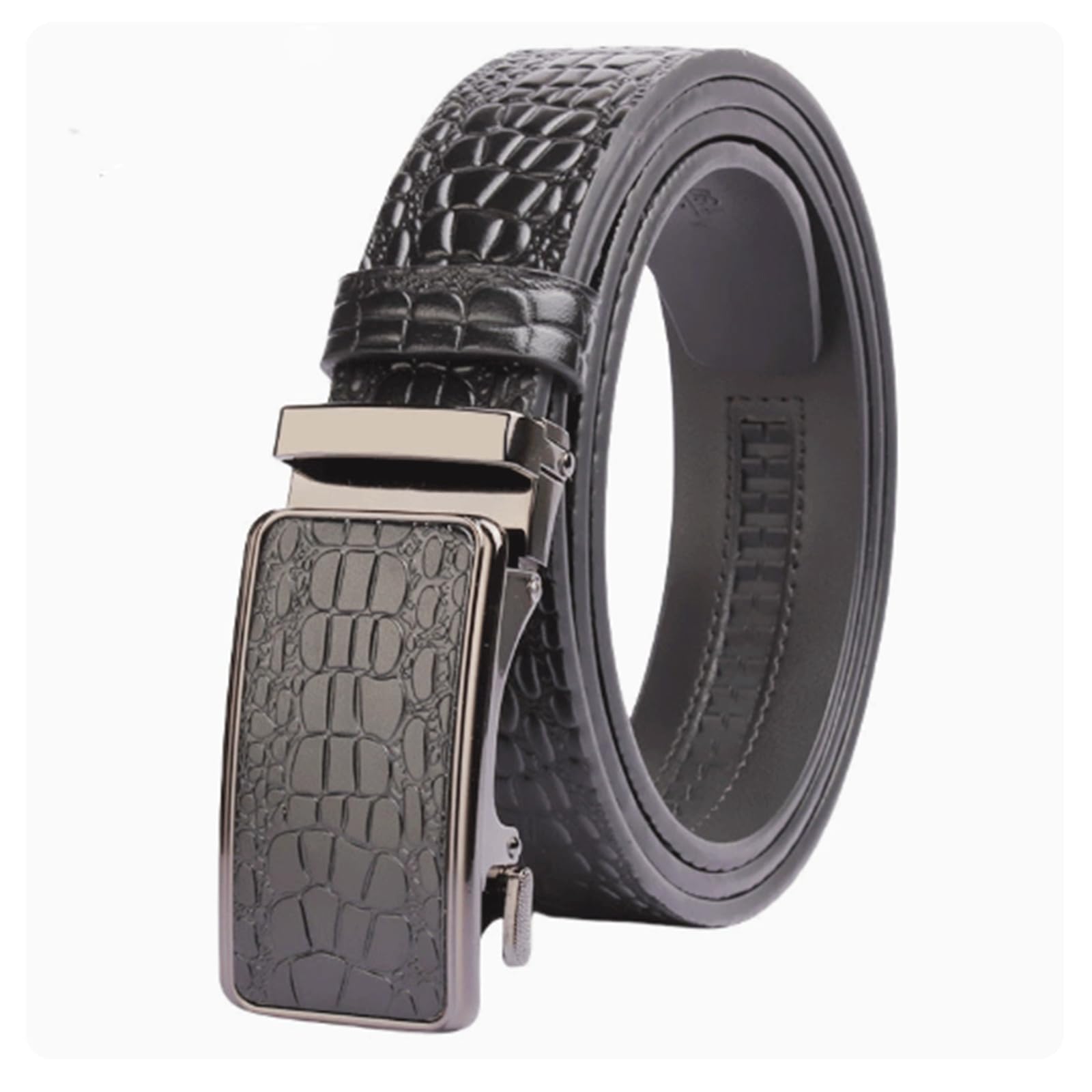 Rieort Luxury Belts Cowhide Belt Men Toothless Automatic Buckle Men's Belt Alloy Men's Belts For Dress Casual Belt