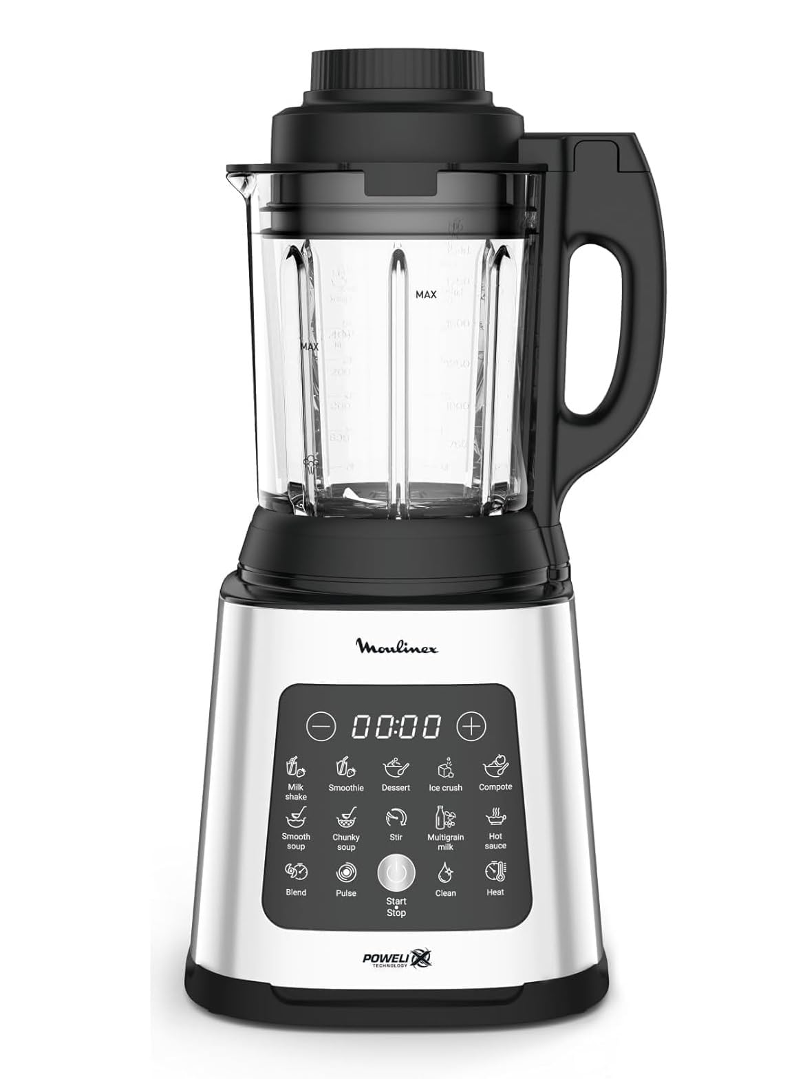 Moulinex PerfectMix Cook - Batidora de vaso de 1400W, 10 programas automáticos, cuchillas extraíbles Powelix, capacidad 2L, alto rendimiento, cocina saludable,App Moulinex +300 recetas, LM83SD