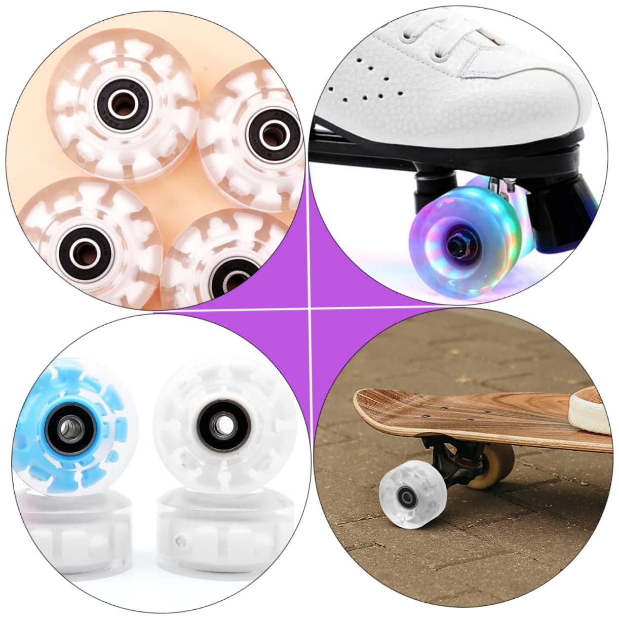 BIUDECO 1Set Glowing Double Row Roller Skate Wheels Light Up Wheels with Bearings for Use for Roller Skating Accessories
