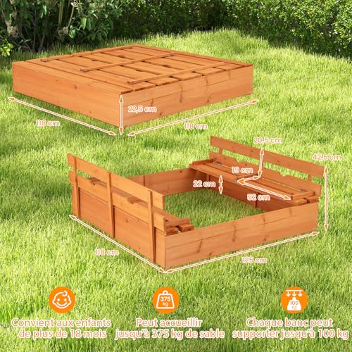 Bac a sable pour enfant avec bancs et revêtement de fond pour garder le sable propre - 6
