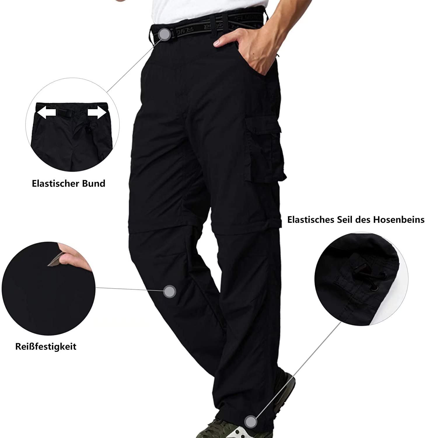 FLYGAGA Hommes Outdoor Pantalon de randonnée Pantalon Zip Off Jambes de Pantalon Amovibles Short d'été avec Ceinture Léger Séchage Rapide Respirant Pantalon Fonctionnel Pantalon de Trekking Cargo
