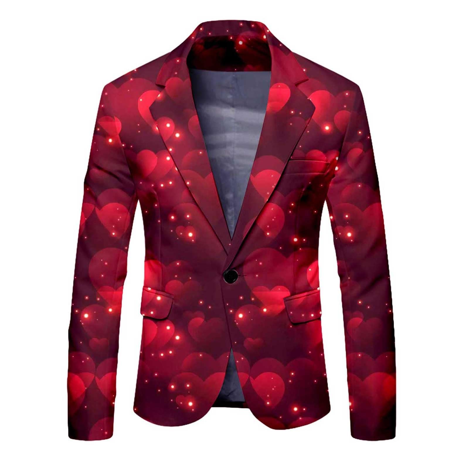 Herren-Valentinstag Anzug mit Herz-Print Drucken Anzüge Rot Smoking Herrenanzug Party Kostüm Herren Blazer für Männer Herz/Love Druck Blazer Elegante Slim Fit für Valentinstag Party Outfits