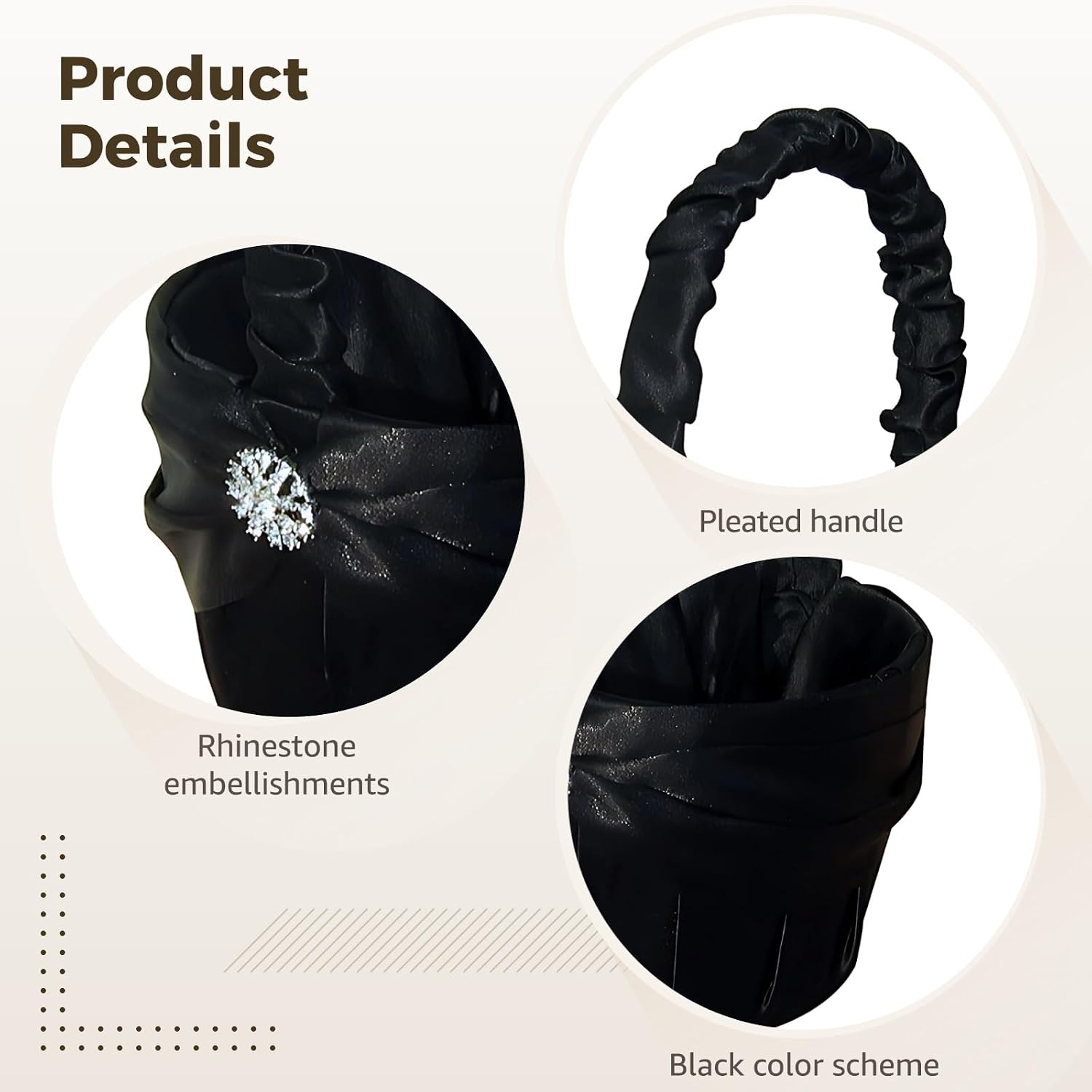 2 Pcs Black Flower Attendant Basket Set, 5.1 x 5.1 x 8.7 in, with Rhinestone and Snowflake Embellishments, Elegant Wedding Flower Basket for Ceremony Decorations