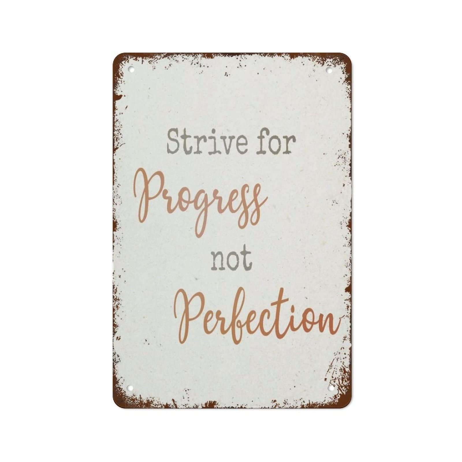 EKFBQBGW Self Improvement Quote Metal Sign Strive for Progress Not Perfection Vintage Tin Plaque Motivational Art for Office Study 8 X 12 inch