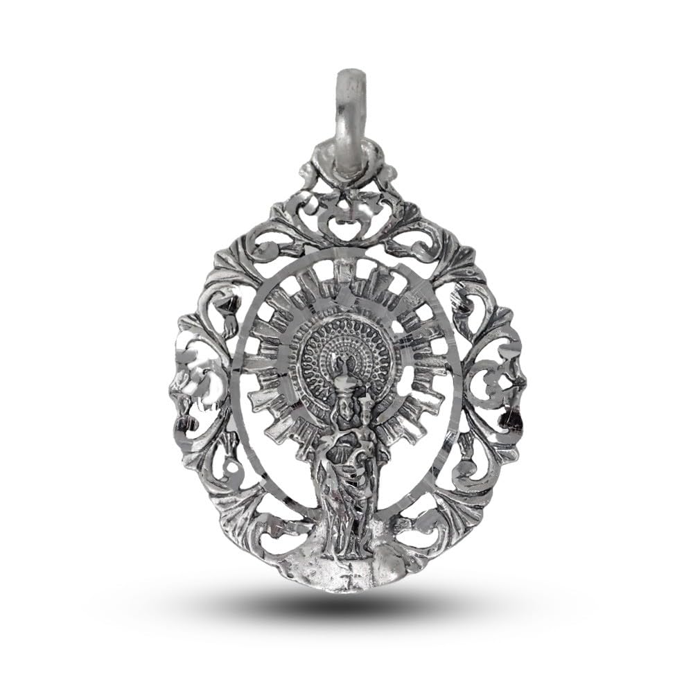 Medaille „Jungfrau von Pilar“, 925er Sterlingsilber, 38 mm. Geschnitzter Rand, Gravur im Preis inbegriffen – personalisierbar – GRAVUR IM PREIS INBEGRIFFEN