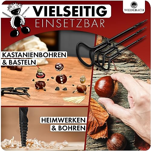 WEIDEBACH® 6-teiliges Kastanienbohrer Set, 1,5-6 mm Bohrer + 20 Zahnstocher zum Basteln in Alubox, Kastanien-Bastelset, Kastanienset… – Ansicht 3
