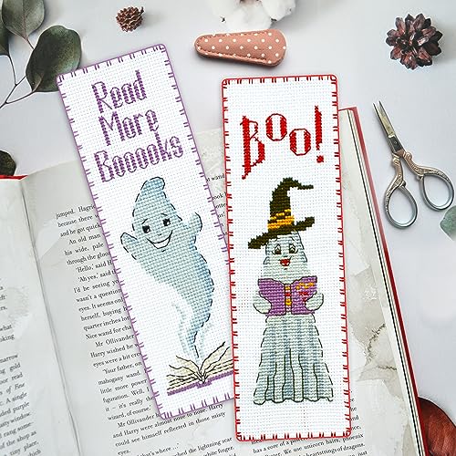 Image of Povitrulya Boo! Halloween Counted Cross Stitch Bookmark Kit - DIY Embroidery Set for Adults