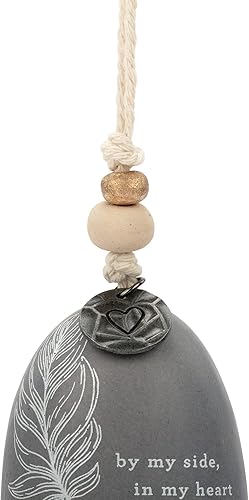 Miniatura 2 de DEMDACO by My Side in My Heart - Mini campana inspirada en hierro con plumas gris pizarra de 2.5 pulgadas, metal, madera, hierro
