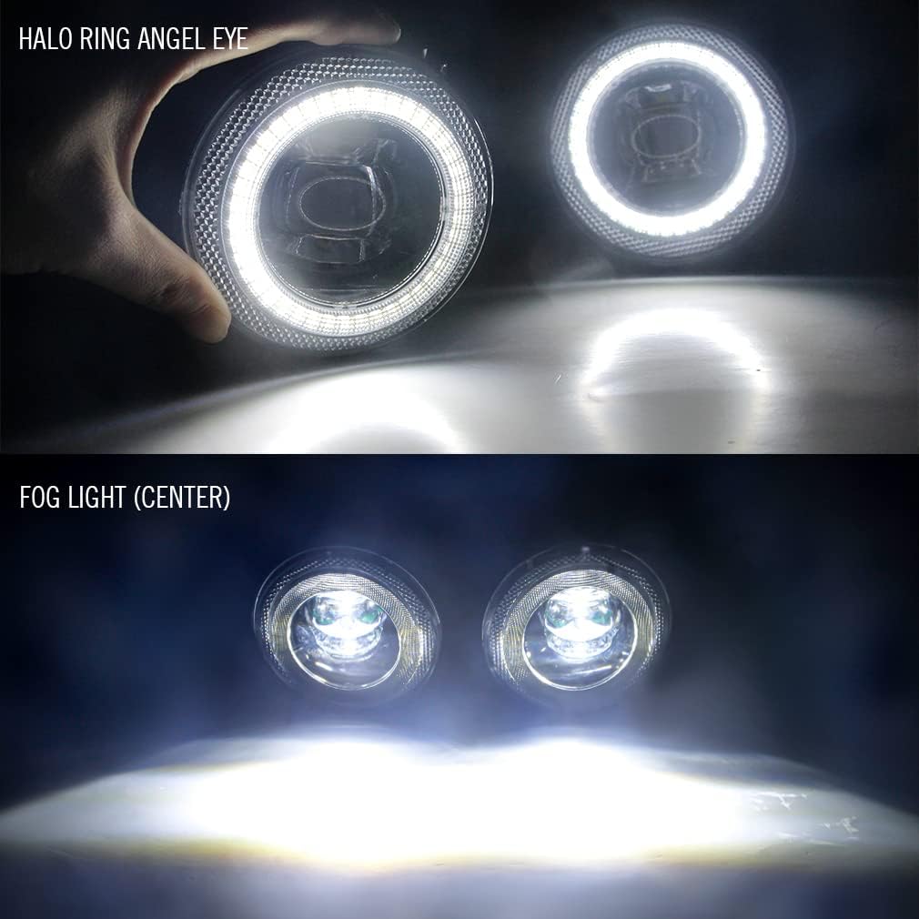 LED Lens Fog Light with Halo Ring Angel Eye Replacement for Toyota RAV4 Highlander Sienna 4Runner Tacoma Tundra Camry Corolla Lexus RX350 RX450h ES350 ES300h IS250 IS350
