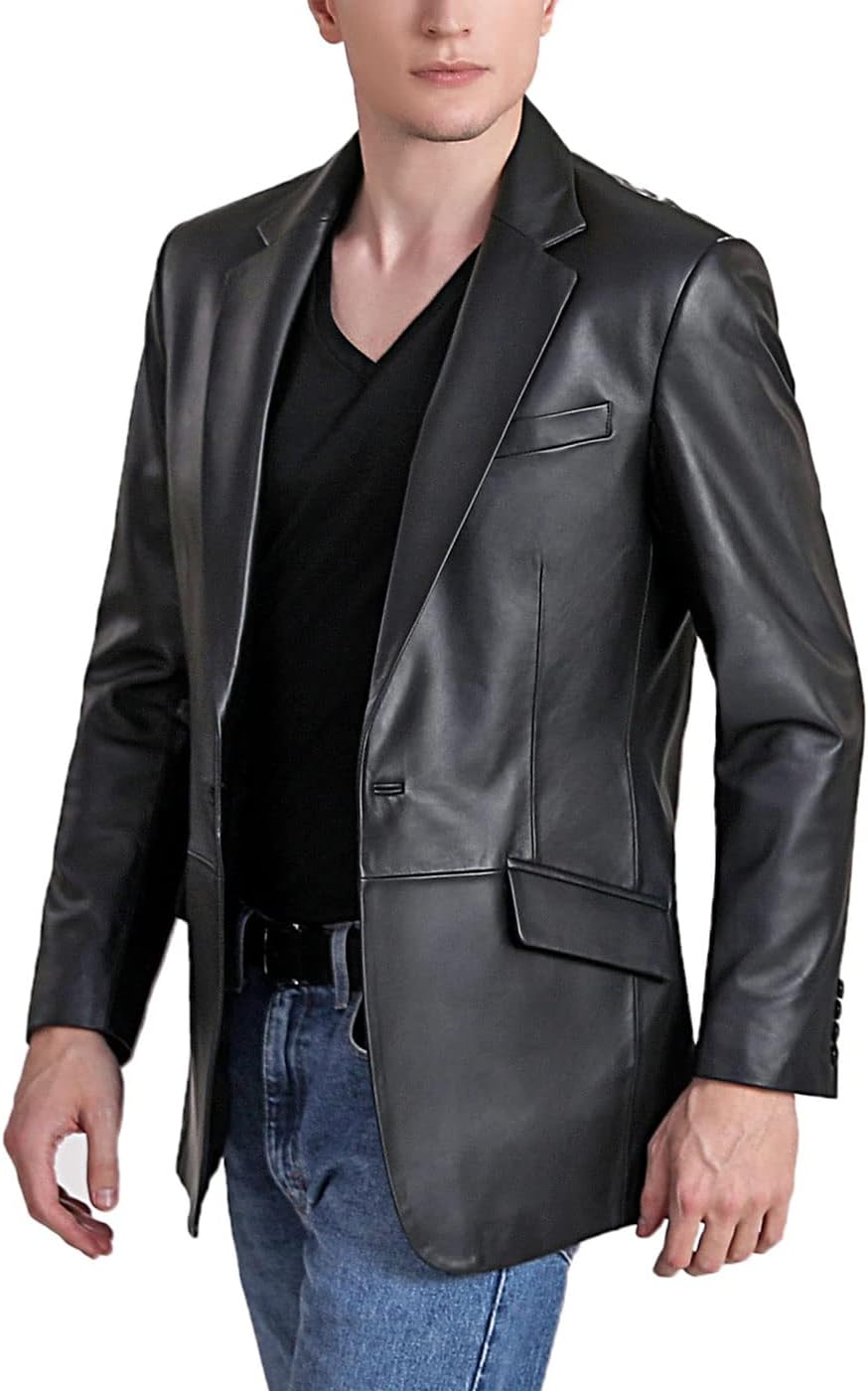 BGSD Men John 1-Button Lambskin Leather Blazer Sport Coat Jacket (Also available in Big and Tall and Short)