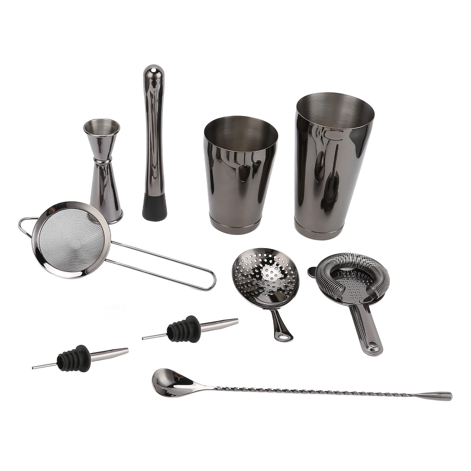 Juego de 11 cocteleras de acero inoxidable con colador de hielo, colador de cócteles, colador para cócteles, filtro (gris)