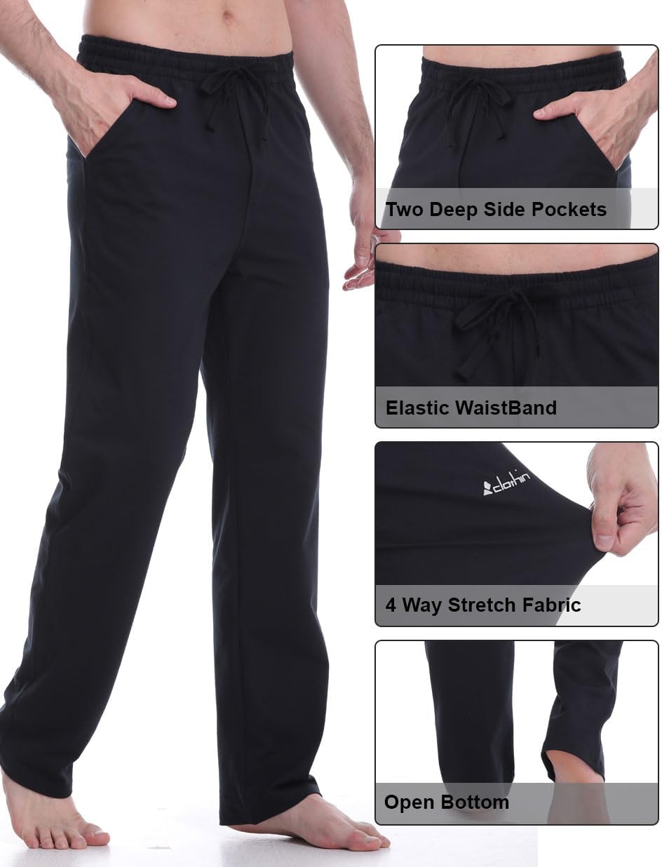 clothin Men’s Cotton Yoga Sweatpants Lounge Pants Open Bottom Athletic Casual Pants with Pockets - Image 4