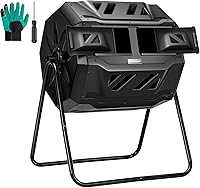 VIVOSUN 43 Gallon Dual Chamber Tumbling Compost Bin - Outdoor Rotating Composter with Gloves, Black Door