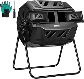 VIVOSUN 43 Gallon Dual Chamber Tumbling Composter - Outdoor Rotating Compost Bin Black