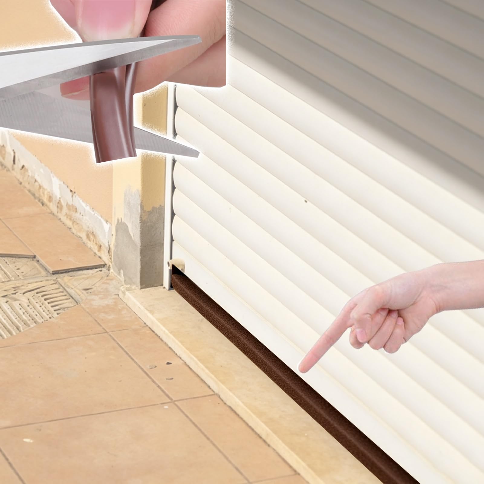 Cuttable Silicone Roller Door Bottom Seal, 6M Self Adhesive Waterproof