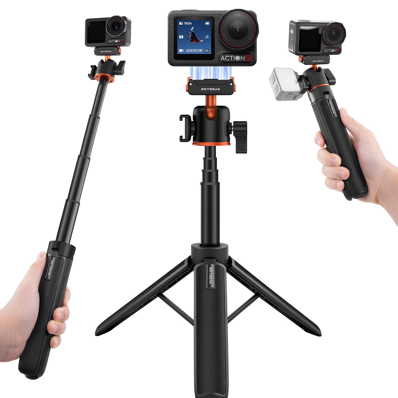 REYGEAK Trépied d'extension magnétique pour DJI Osmo 360 Action 5 Pro/4/3, 55 cm, réglable, avec Sabot Froid et Adaptateur de Changement Rapide pour Accessoires d'action DJI Osmo