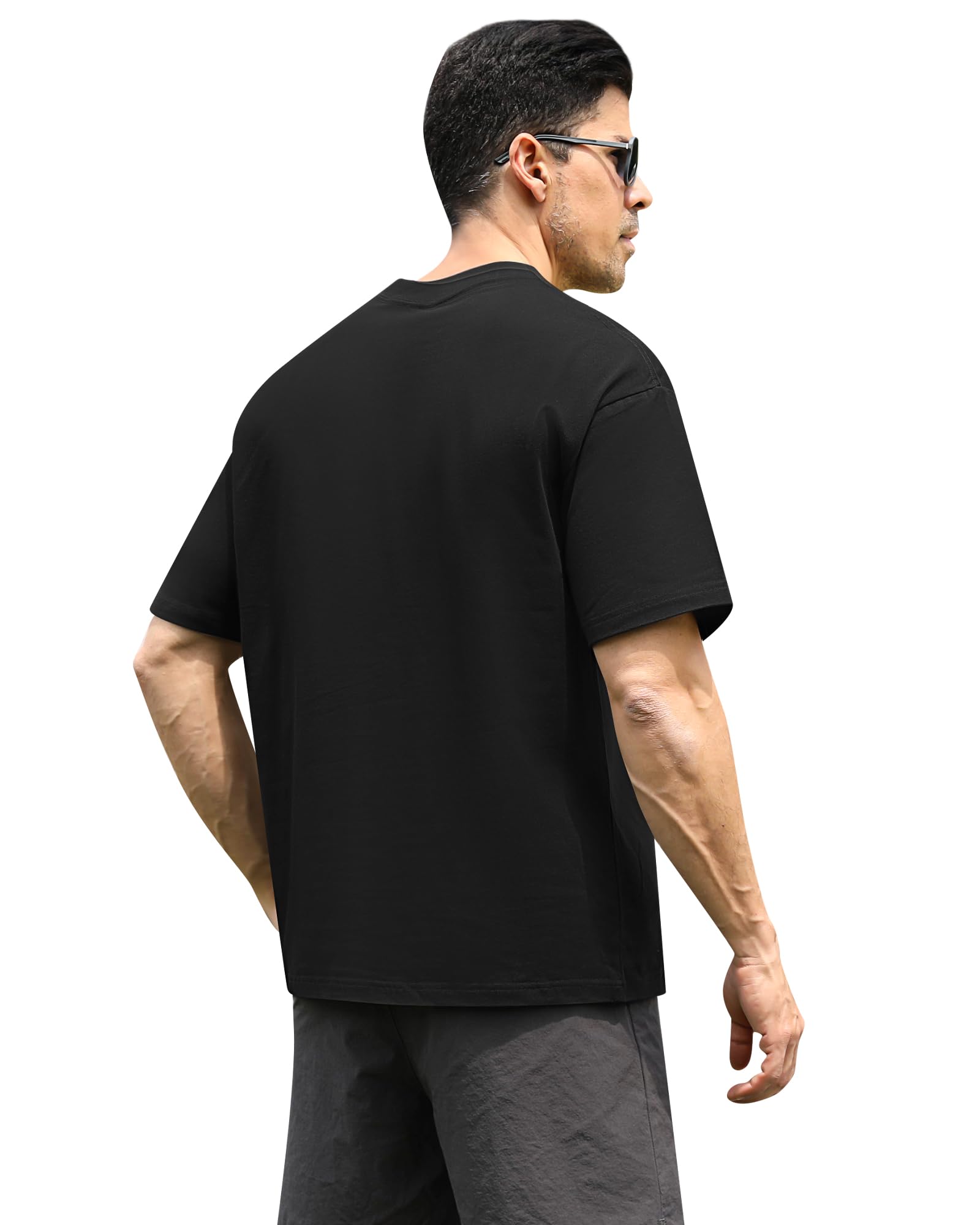 Eadali Lot de 3 t-shirts surdimensionnés pour homme et femme - Épaules tombantes - En coton épais - 280 g - Coupe ample - Manches courtes