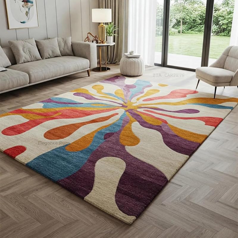 Image of zia carpets Hand Tufted Woollen Modern Collection Bedroom & Living Room Carpet Size 5 X 7 Feet
