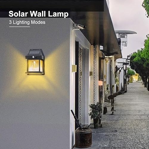 Miniatura 8 de Luces solares de pared para exteriores, lámpara inalámbrica de porche del atardecer al amanecer, linterna solar de pared con 3 modos y sensor de
