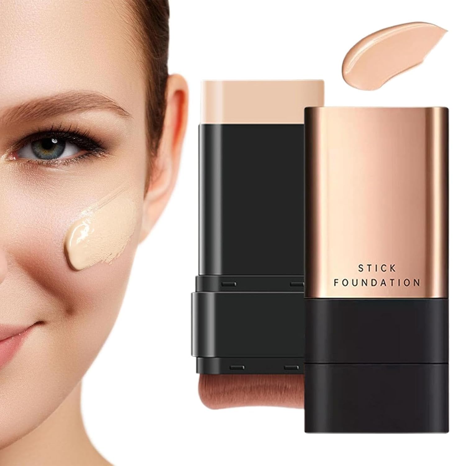 Newvent® 2 in 1 Luxury Foundation Stick With Soft Brush | Long-Lasting Anti-Wrinkle Full Coverage Hydrating Natural Finish Foundation | Flawless Eraser Make-up Stick (Pack Of 1 X 20Gram)