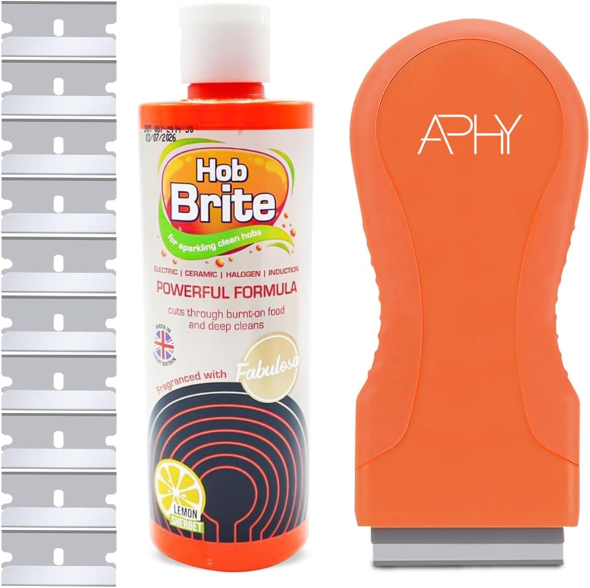 Hob Brite Hob Cleaner 250ml with Scraper – Glass, Ceramic & Induction Hob Cleaning Cream – Non-Abrasive Cooktop Cleaner for Burnt-On Food, Grease & Stains – Shiny, Streak-Free Finish