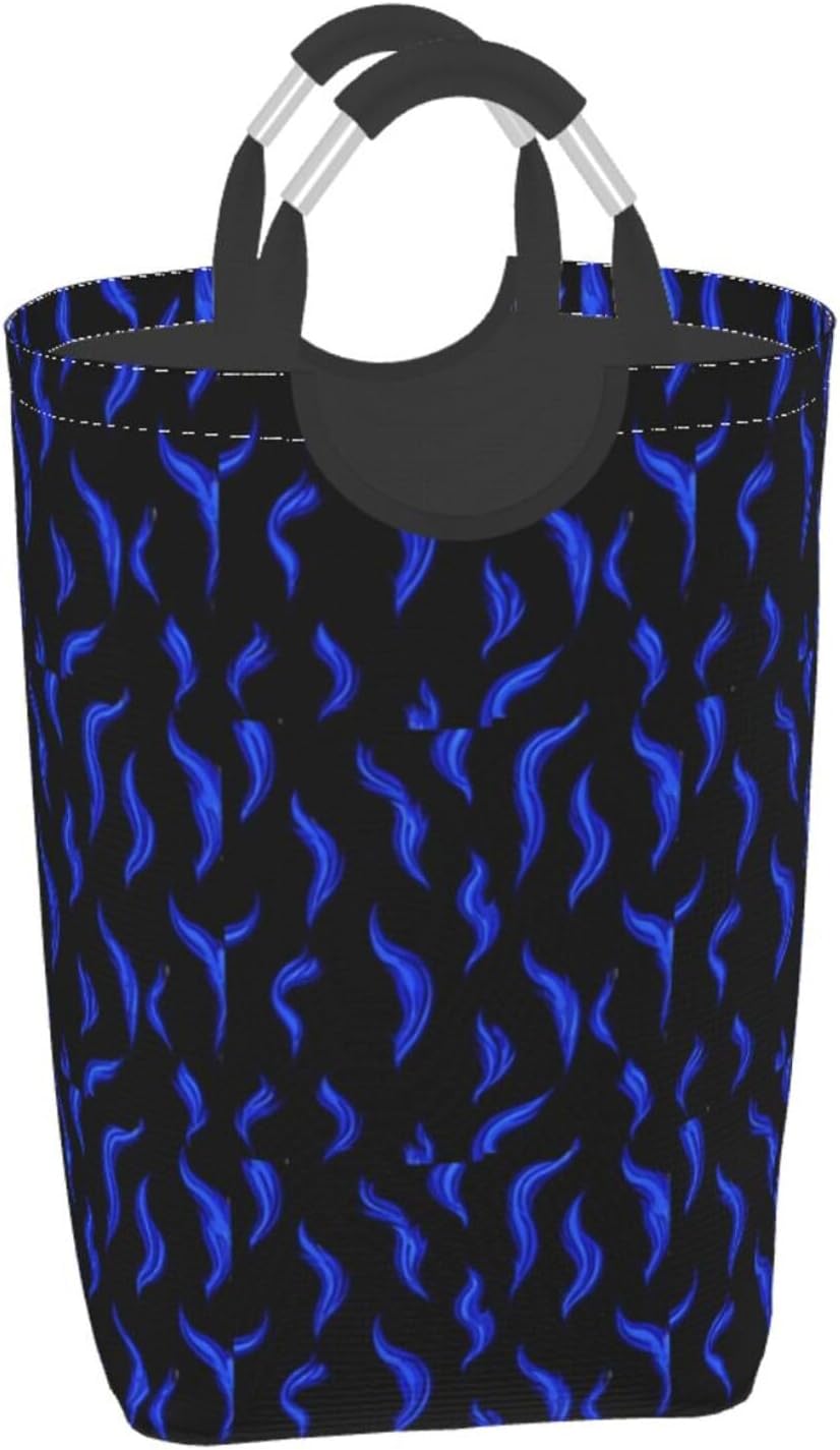 Blue flame pattern Foldable storage bag, 50L capacity, suitable for laundry room, dormitory bedroom, dirty clothes storage basket.