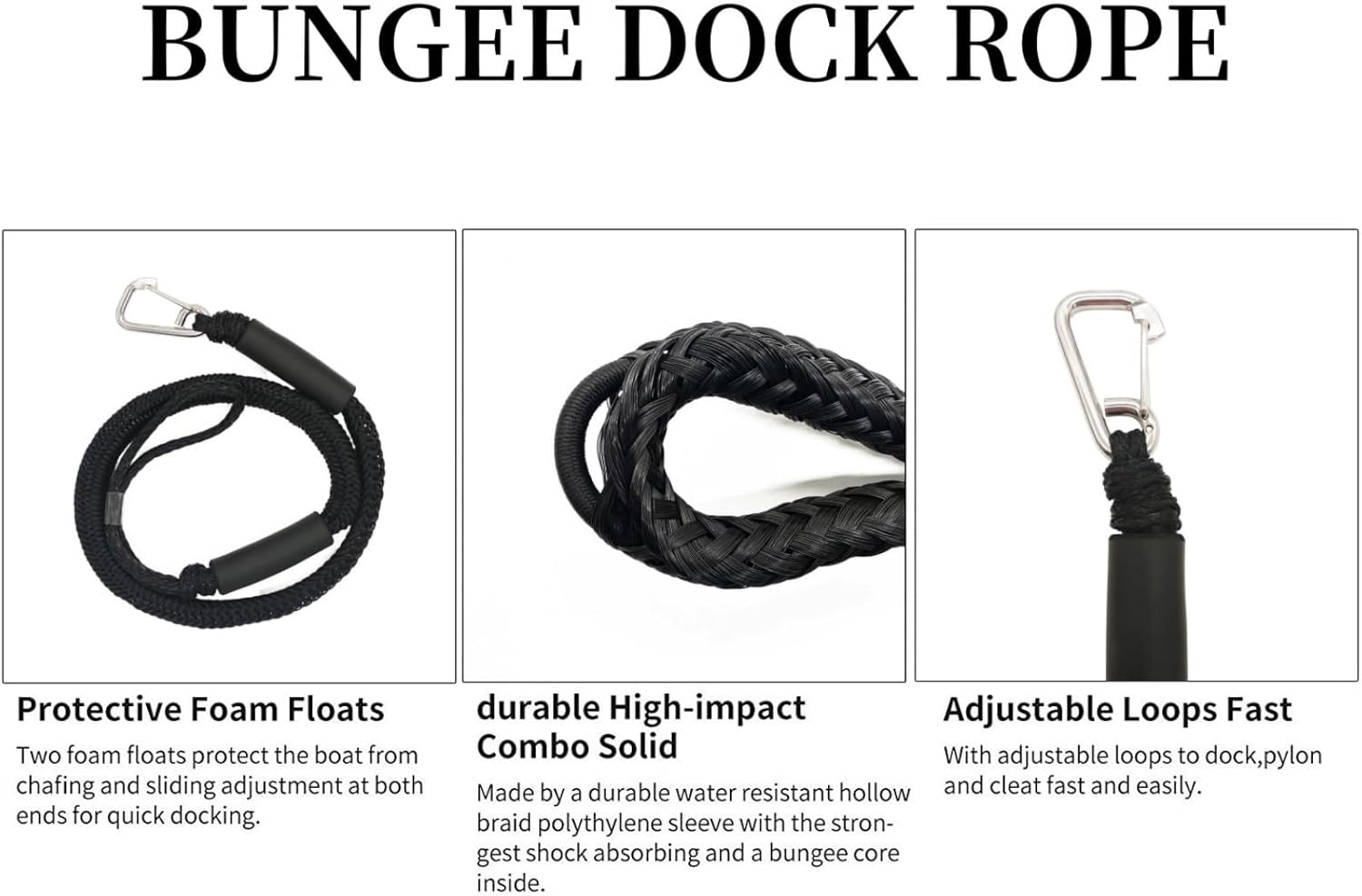 4 Pack Bungee Dock Lines Boat Accessories Bumpers Rope Mooring with Hook Loop for Anchor Docking Jet Ski Jetski Fishing Water Skis Bondaged Cord Sailboat Fender Clips Bass Tie Downs Kayak Watercraft