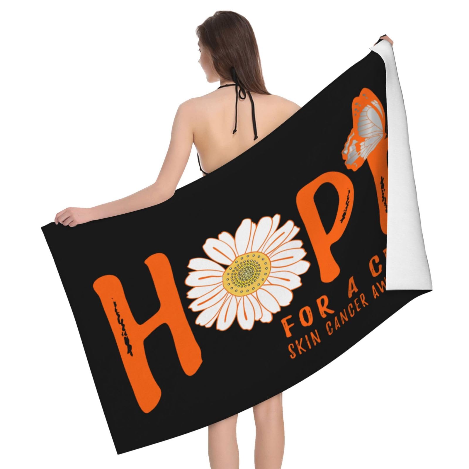 HLBSDM Microfiber Hope for A Cure Skin Cancer Awareness Flower Beach Towel Quick Dry Soft Sand Free Beach Towels for Pool Swim Beach Lightweight Thin Towels