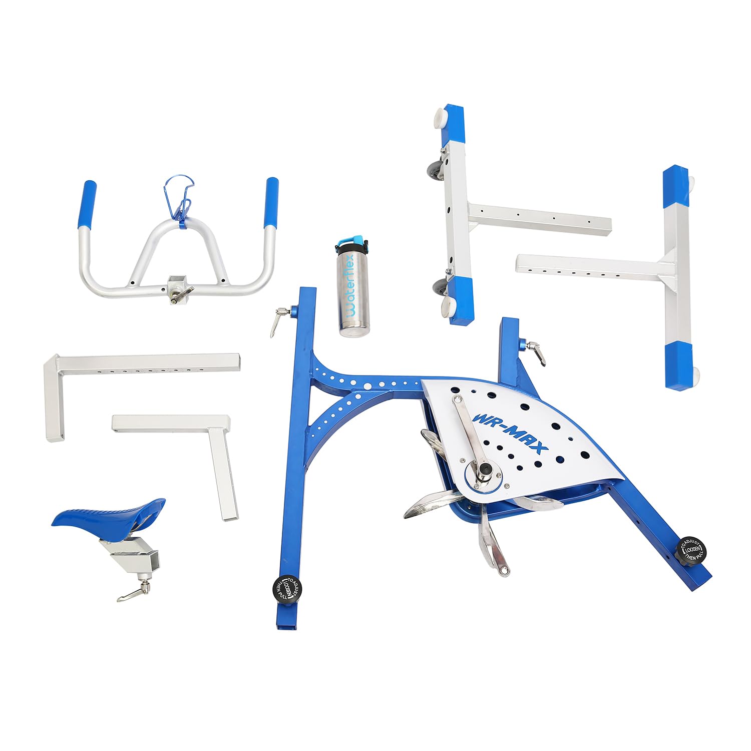 Waterflex Aquabike Aluminium WR Max WX-WRMAX1 - Vélo de Piscine Athléthique - Résistance Hydraulique - Effet Drait - Ergonomie Adaptative - Prof. 1,1-1,6m Bleu, Léger