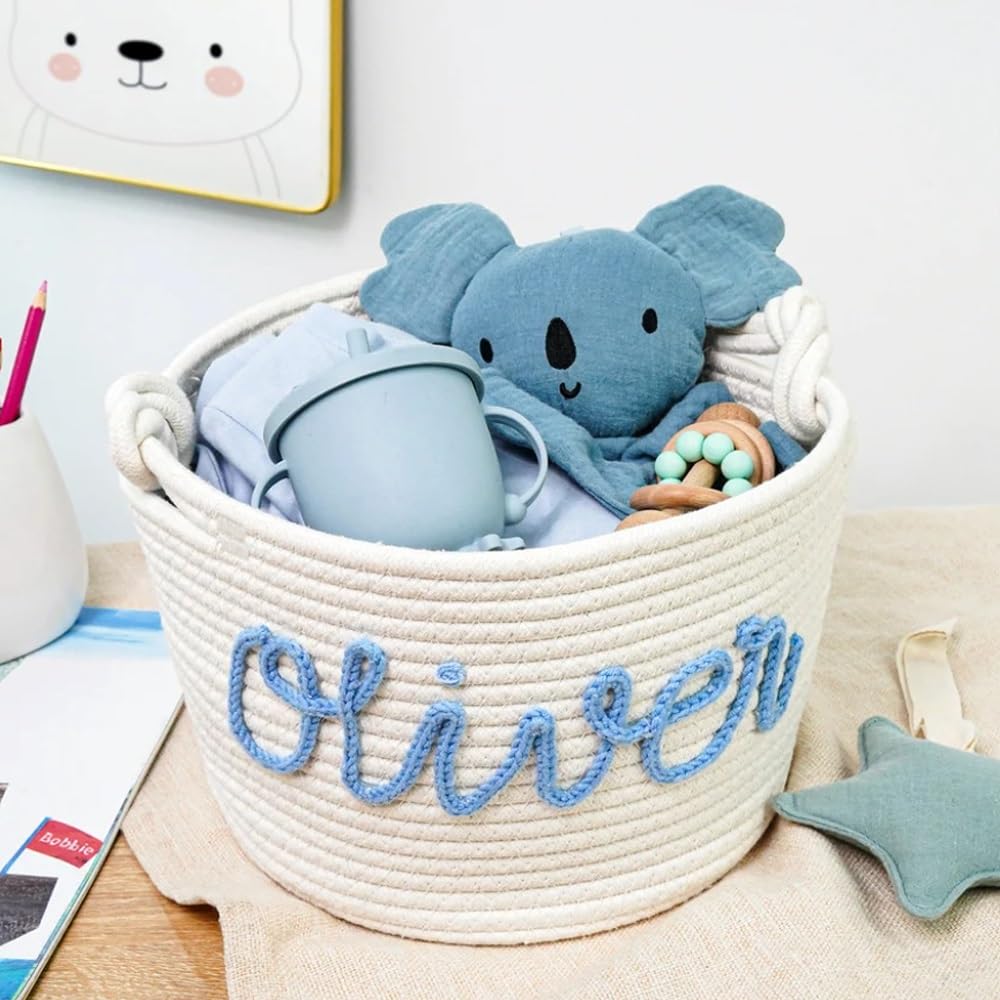 Cesto portaoggetti personalizzato for giocattoli, cesto con nome personalizzato for neonati, scatola porta pannolini in corda di cotone fatta a mano, baby shower, regalo for organizzatore di co