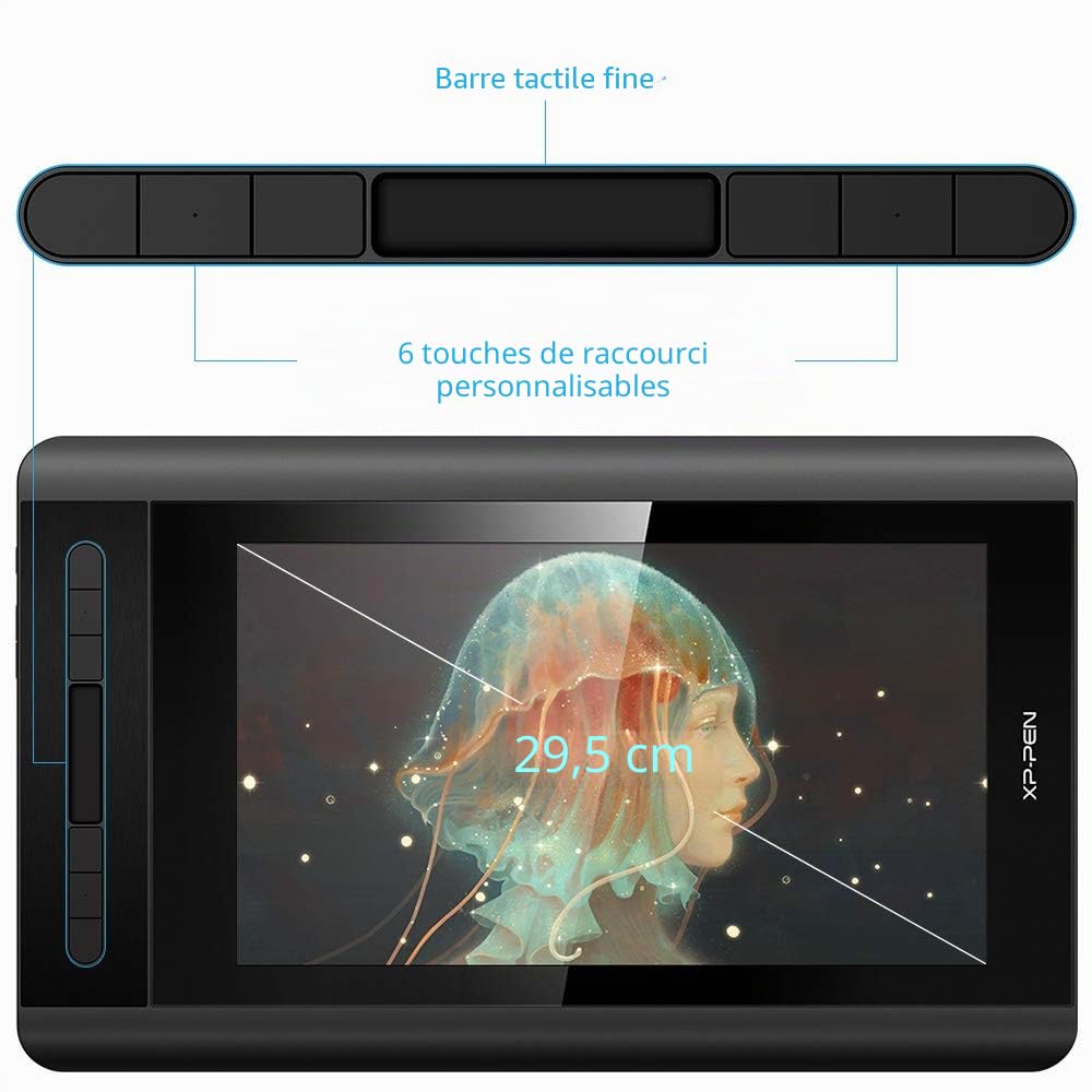 XP-Pen Artist 12 Tablette Graphique avec Ecran 11.6 Pouces à Stylet Passif 8192 Niveaux Acompagnée avec 6 Raccourcis et 1 Barre Tactile - Compatible avec Windows et Mac