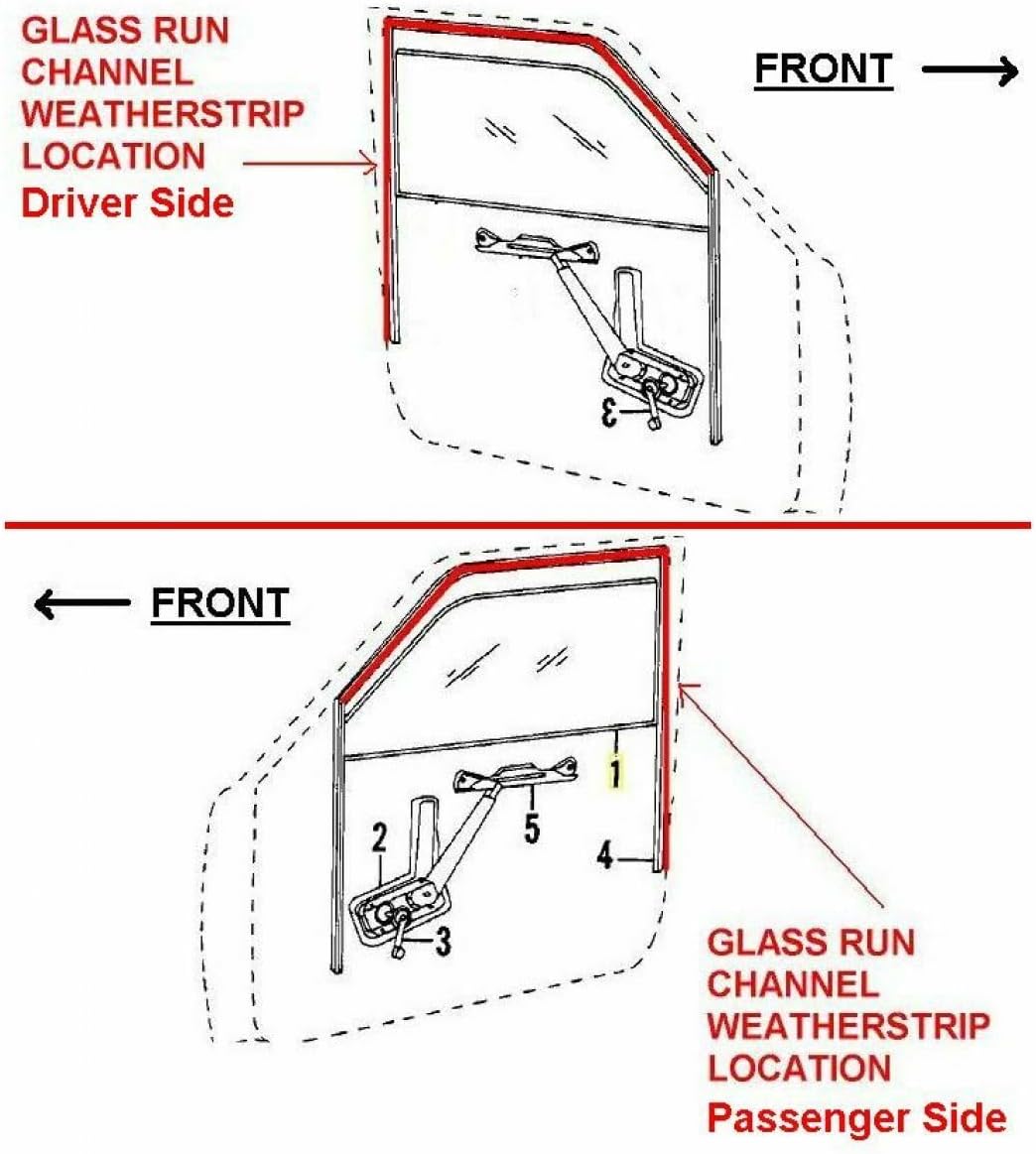 Glass Window Run Channel Seals Front Pair Set for Dodge for Dakota 1987-1996 Extended Cab Truck 55074937 55074936