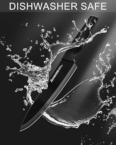 Miniatura 7 de Astercook Knife Set, Kitchen Knife Set with Built-in Sharpener Block, Dishwasher Safe, 15 Pieces German Stainless Steel Knife Block Set, Black