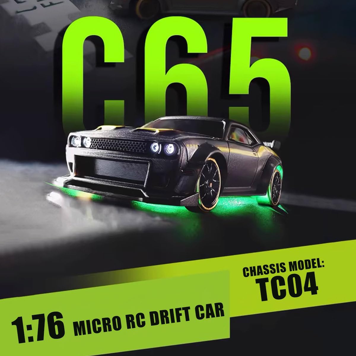 Drift RC Car, Turbo Racing 1/76 Scale 2.4G 4CH Mini Racing Drift Racing Vehicle Model, High Speed Vehicle with LED Lights, Indoor Mini RC Car Hobbyist Gift (RTF Version)