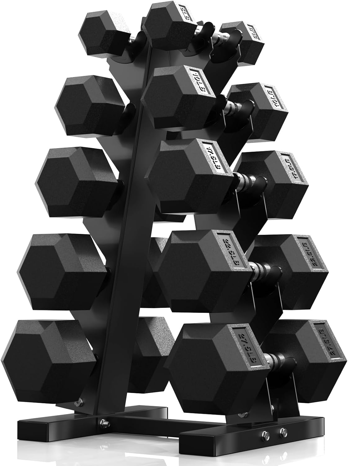 PAPABABE Dumbbell Set with Rack, Rubber Encased Hex Dumbbell Free Weights Dumbbells Set with Storage Rack, Home Weight Set